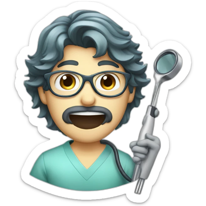 Dentist-middle length of hair-with glasses-holding mouth mirror and handpiece -eyesmile sticker