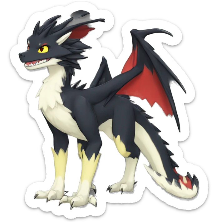 Anthro Cute cool black red white yellow nargacuga-dragon sergal animal hybrid Fakemon full body sticker