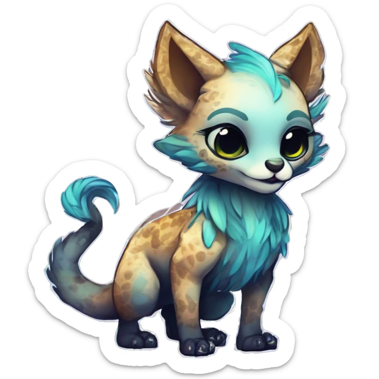 Cool cute Kawaii edgy fantasy shiny chibi animal creature fursona Fionbri vernid by griffsnuff & LiLaiRa & Falvie full bodyal sticker