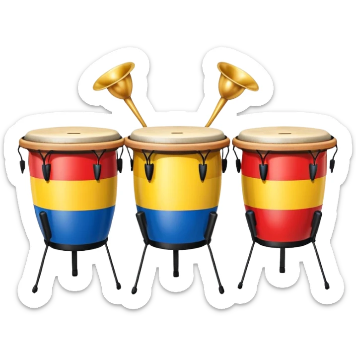 Colombian salsa music instruments - congas, trumpet, and timbales with Colombian flag colors sticker