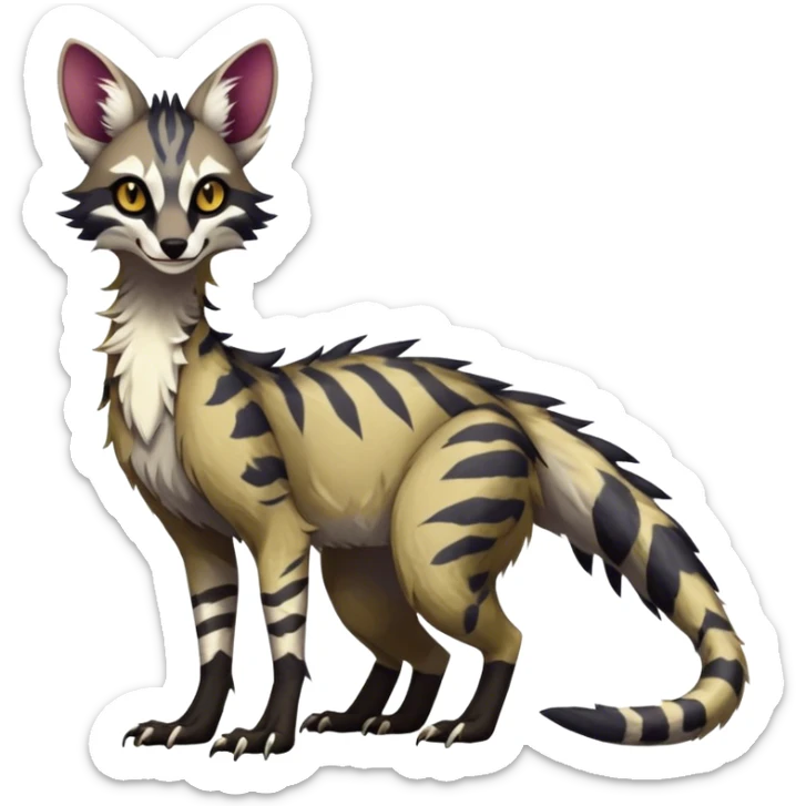 Feral Rare Fantasy dark vibrant Vernid-Sergal-Genet-Trico-species by LiLaiRa, random markings, tufted ears, full body, 4 legs sticker