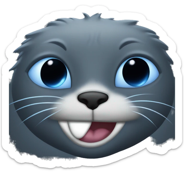 Cat in dark dark grey fur with laughing tears in its eyes , make the color blue f the eyes , also make the eears spicy sticker