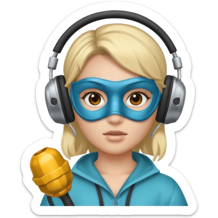 A girl whit a headphones and a mace mask in her face sticker