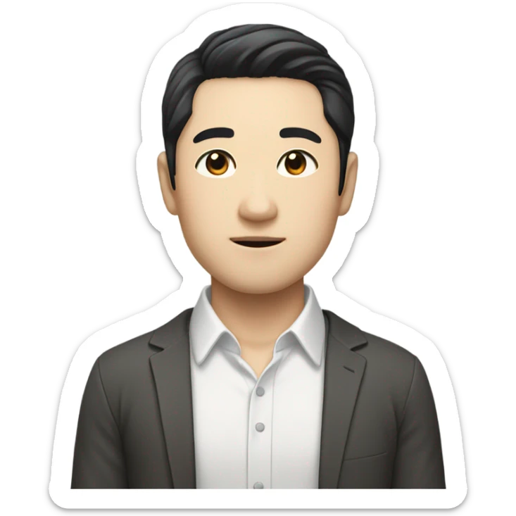 man from japan with white skin and black hair, wear casual shirt  sticker