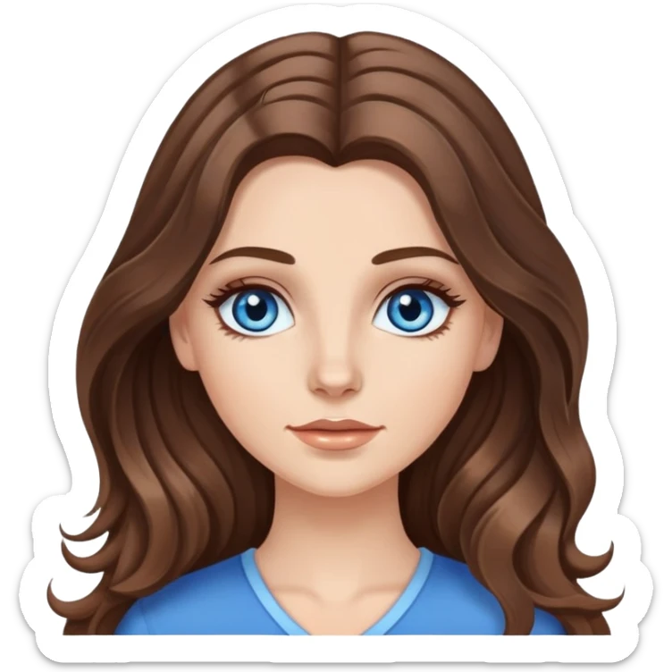 a white girl with really long slightly wavy brunette hair and brown highlights and blue eyes with long eyelashes  sticker