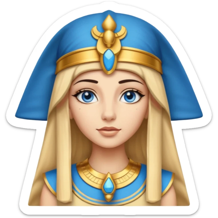 Cleopatra vestita da faraone con il cappello da faraone ma con gli occhi azzurri e i capelli lunghi biondi non troppo chiari sticker