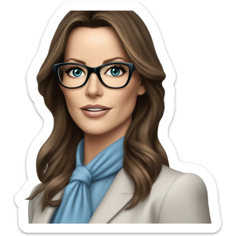  Realistic classy photo Kate Beckinsale blue eyes wearing glasses in a business meeting high fashion  sticker