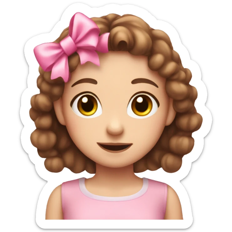 A cute girl with brown hair and small pink bows an sparkles around her sticker