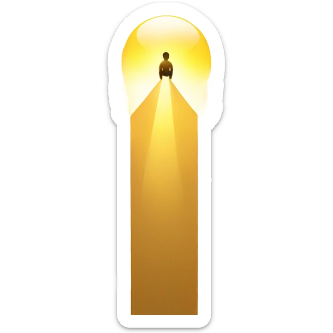 person floating up to the sky in a golden beam of light they are looking upward ￼ sticker