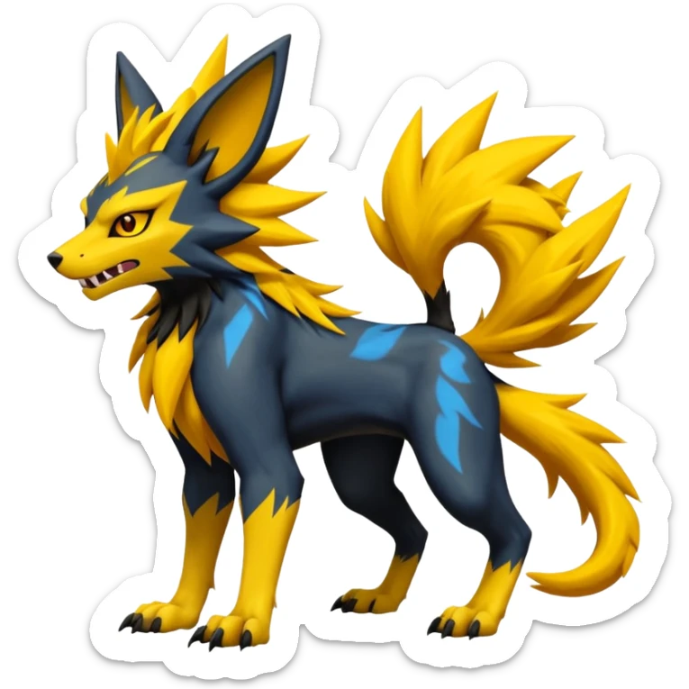 Feral Quadrupedal Digitigrade Luxray-Jolteon-Renamon-Zeraora-Vernid-fusion-hybrid-creature, full body  sticker