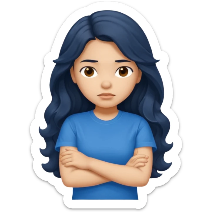 Hispanic girl with long dark wavy hair crossing her arms and slightly pouting sticker