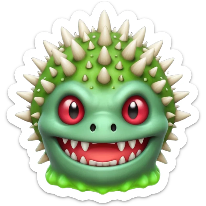 poisonous mushroom monster portrait, head and shoulders only, toxic green glow, scary grin, spiky mushroom head, 3D cartoon, mobile game icon style, clean background, no text, no watermark

 sticker