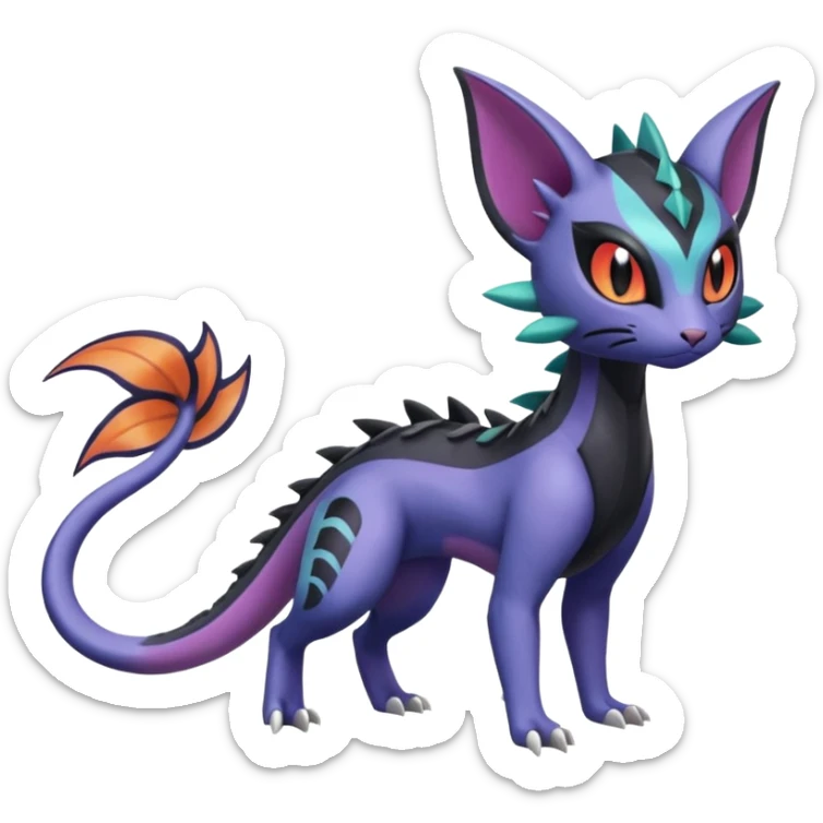 Meloetta-Purrloin-Salandit-Nargacuga-Pokémon-Fakémon-fusion-hybrid-creature sticker