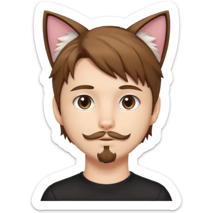 white boy with cat tail with goatee hair and cat ears with brown hair and anime features sticker