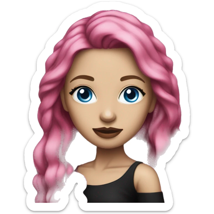 White lady with hot pink long hair, blue eyes, tattoos, black off the shoulder top sticker