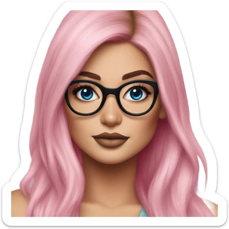 Photo Realistic kylie jenner stylish pink hair BLUE eyes and glasses classy sticker