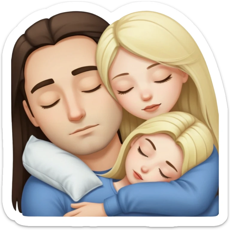 girl with long dark brown hair and pale skin sleeping with a man with blonde hair sticker