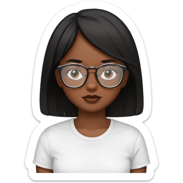 dark-skinned girl with black straight hair and glasses in a white skims t-shirt  sticker