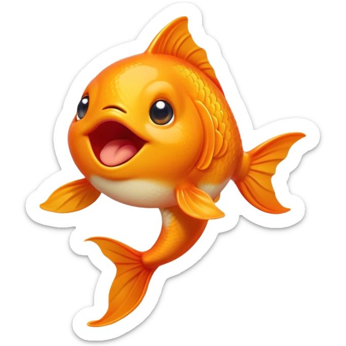 Cinematic Cute Yawning Orange Goldfish Portrait Emoji, Head tilted slightly with a dramatic, wide-open yawn, showcasing a smooth, vibrant orange body with flowing fins, eyes barely open in drowsy contentment, Simplified yet irresistibly adorable features, highly detailed, glowing with a soft, cozy glow, high shine, relaxed yet expressive, stylized with a touch of whimsy, bright and endearing, soft glowing outline, capturing the essence of a sleepy yet affectionate goldfish, so drowsy it feels like it could float out of the screen and curl up for a nap! sticker