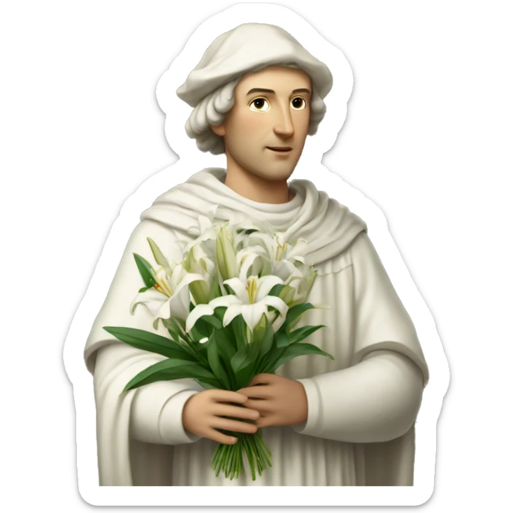 Petrarch holds a bouquet of white lilies in his hand sticker