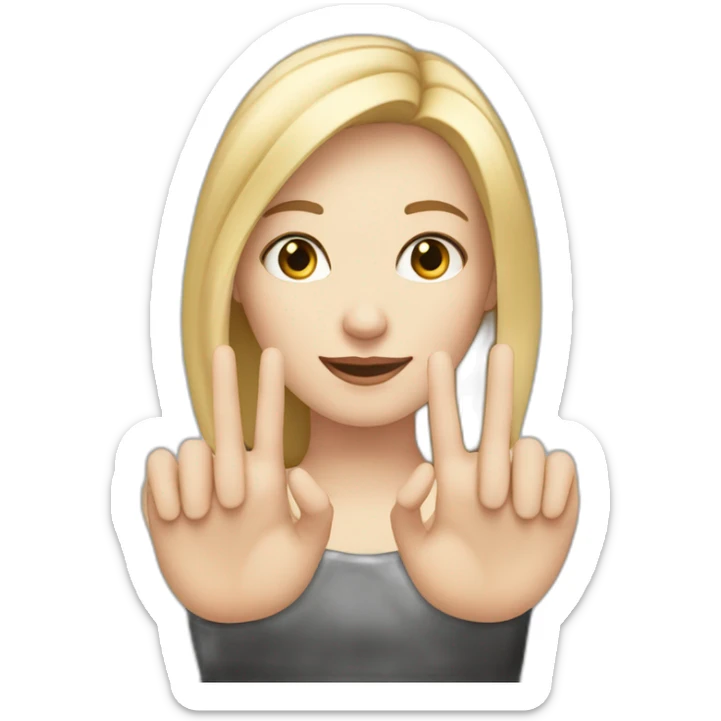 white skin girl with blonde hair showing THREE out of five fingers up on her one hand sticker