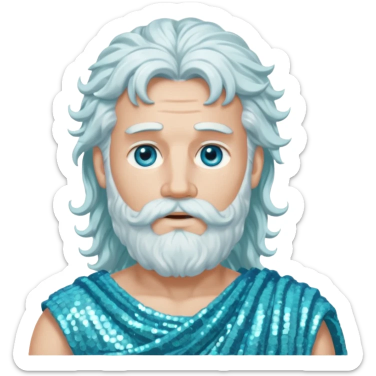 Uranus, God of Air from Roman Deities with long white wavy hair and beard, pale cyan sequin toga sticker