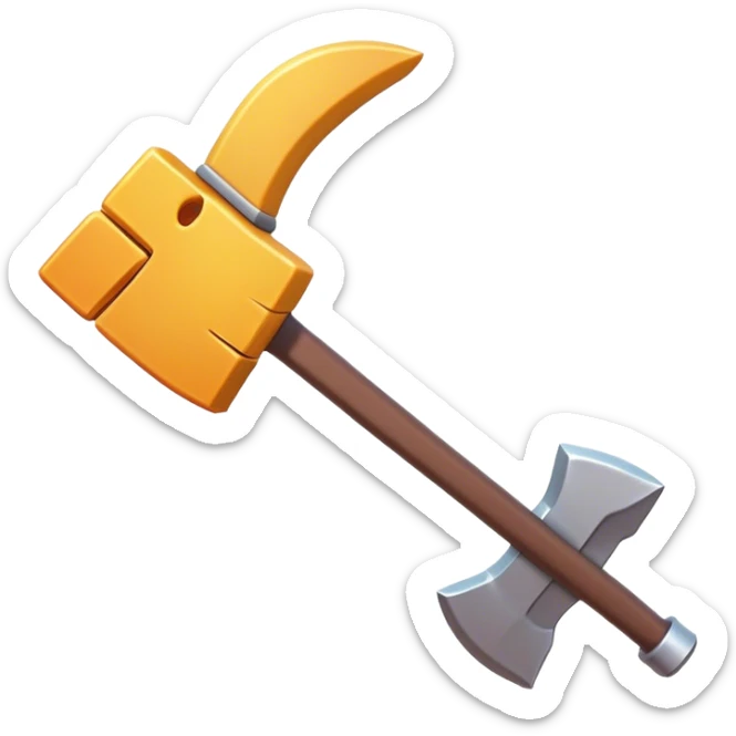 Clash of Clans aesthetic: Cinematic Playful Pixel 3D Pickaxe Portrait Emoji, rendered in a 3D vector-style similar to standard emojis with minimal shading and bold, simplified shapes. A compact, distinct form with signature details, softly glowing with a pixelated adventure charm. Simplified yet unmistakably iconic, highly detailed and consistent, glowing with a soft radiance and high shine. Stylized with a touch of classic pixel-art charm and a soft glowing outline, capturing the essence of a beloved gaming relic with a friendly, playful manner! sticker