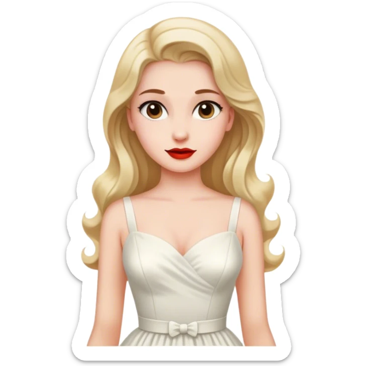 Beautiful woman in 1950’s woman fashion look, white dress, long hair sticker