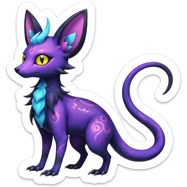 Rare epic aesthetic iridescent spooky gloomy colorful Salandit-Zorua-Espeon-Genet-species-Fakemon-hybrid-creature, with markings, full body sticker