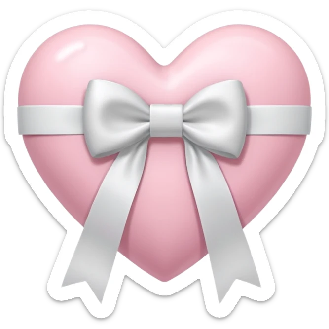 “3D emoji style, pastel pembe kalp, ortasında beyaz renkli fiyonk kurdele, yumuşak parlak yüzey, minimal detay, beyaz arka plan” sticker
