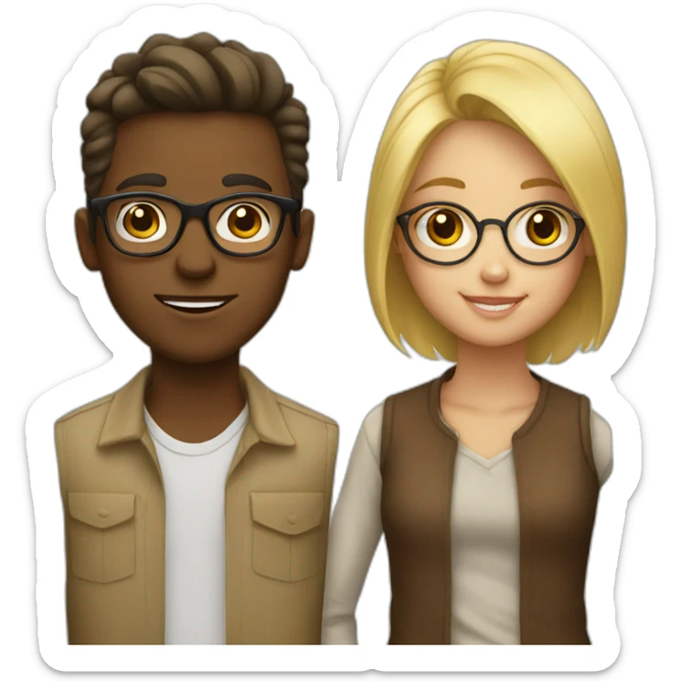 blond girl and with brown boy with glasses sticker