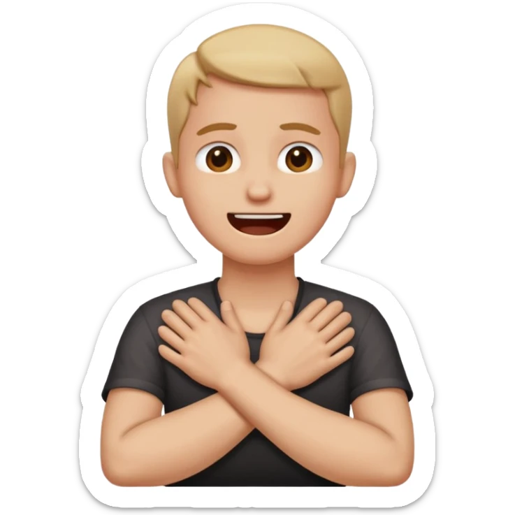 having a hard person like a head and neck of a person and their hands like crossed idk their neck like their chocking themselves but in a joking way like frustration sticker
