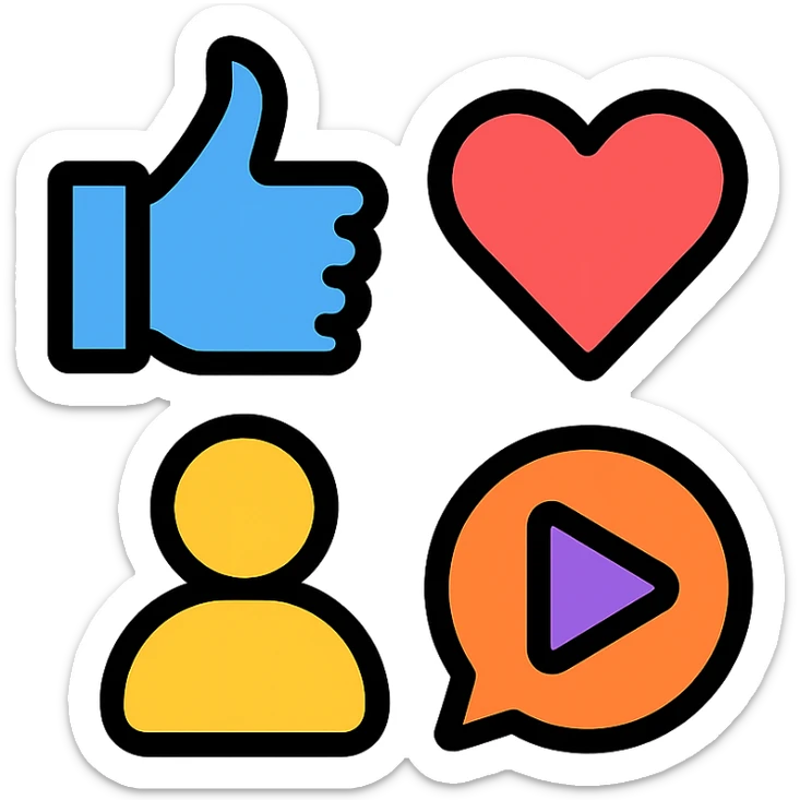clustered social media symbols cohesive icon, outlined with color, modern, easily recognizable, designed for digital use sticker