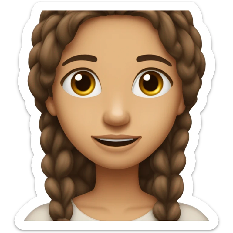 mulher morena de meia idade um pouco gordinha com olhos grandes cabelo liso e longo cor castanho escuro e sorriso largo com dentes sticker