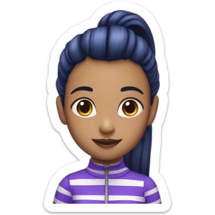 girl with one ponytail and a purple and white striped shirt and a dark blue flair pants sticker