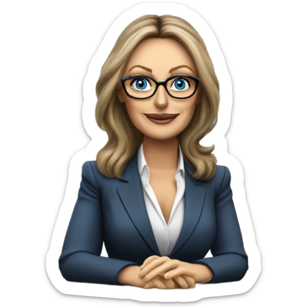 Carol Vordaman blue eyes wearing glasses in a business meeting  sticker
