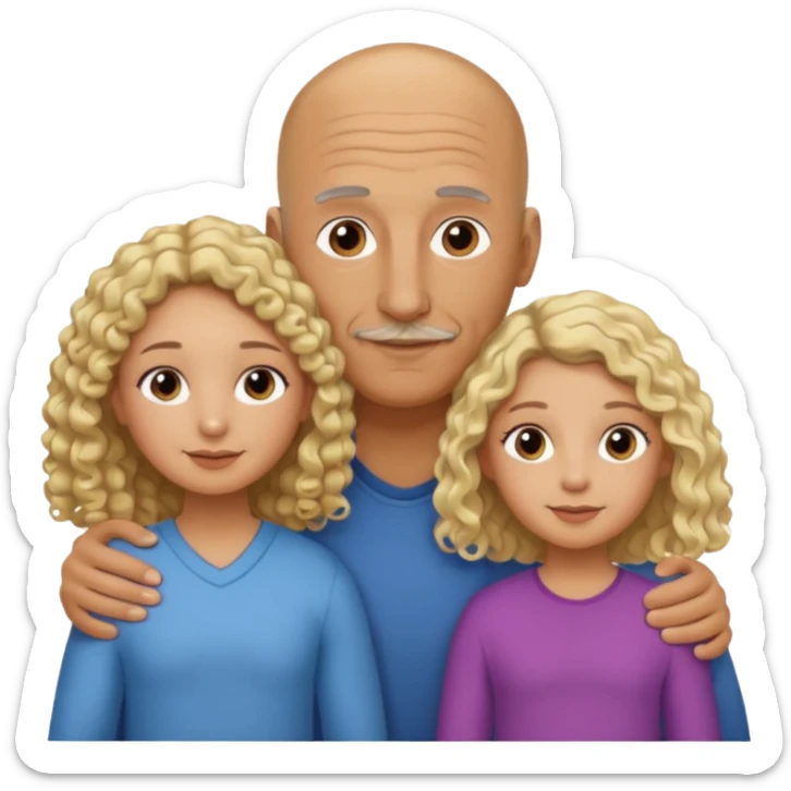 Papá calvo moreno, hija rizada con pelo largo  y mamá rubia pero que no se abracen, la mamá lacia sticker