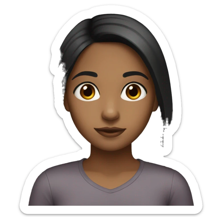 brown girl long straight black hair middle part brown eye sticker