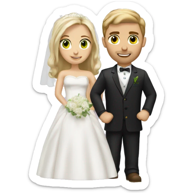 Blonde bride green eyes. Brown hair groom brown eyes Caucasian  sticker