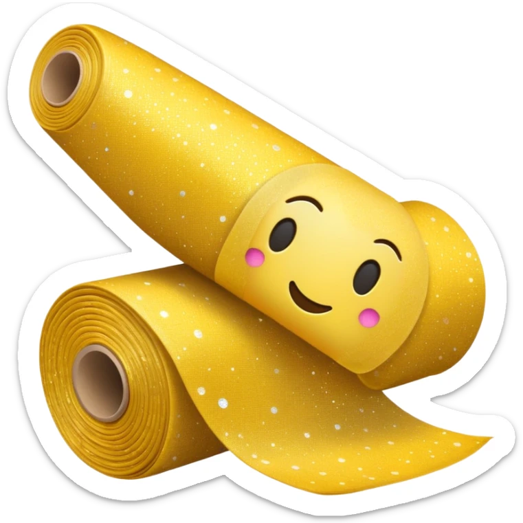 simple composition of a sparkle emoji in foreground with only a roll of patterned fabric behind it, nothing else sticker