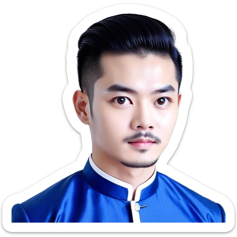 Nam 15 tuổi, da trắng, tóc under cut màu xanh lá cây vuốt ngược ra sau, áo khoác cao cổ da màu đen, đeo khuyên tai màu bạc sticker