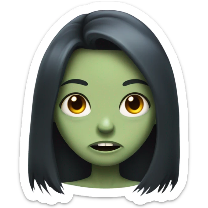 girl zombie with black long hair with teeth and serious face  sticker