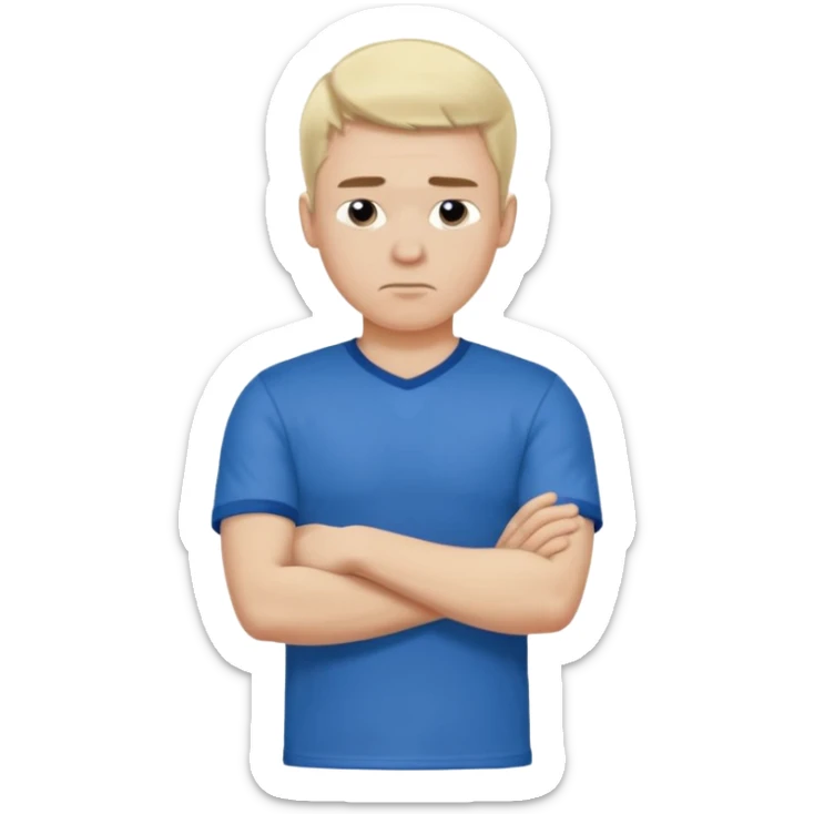 Pale blond man in blue football t shirt crossed arms cold emoji sticker