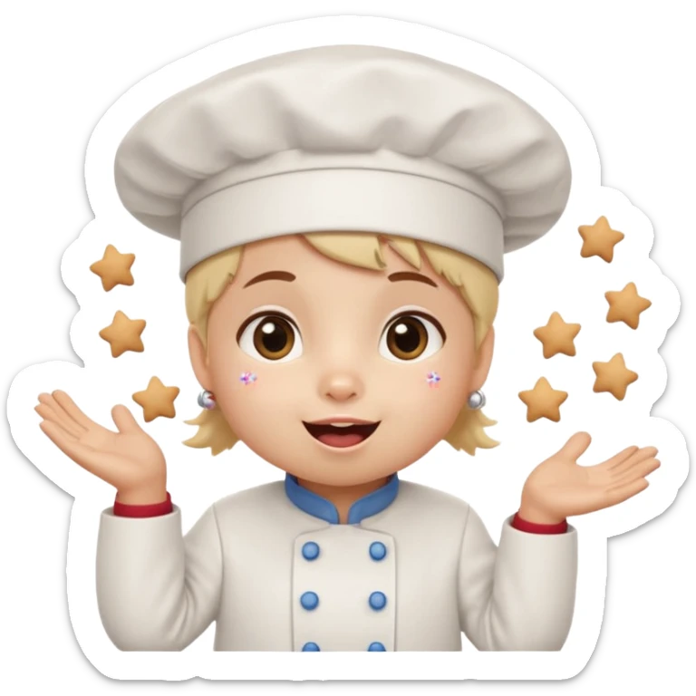 oso Carita feliz

Mejillas rosadas

Sprinkles en forma de estrellitas

Patitas pequeñas y redonditas

Un gorrito de chef mini

Expresiones cambiantes (feliz, sorprendido, emocionado) sticker