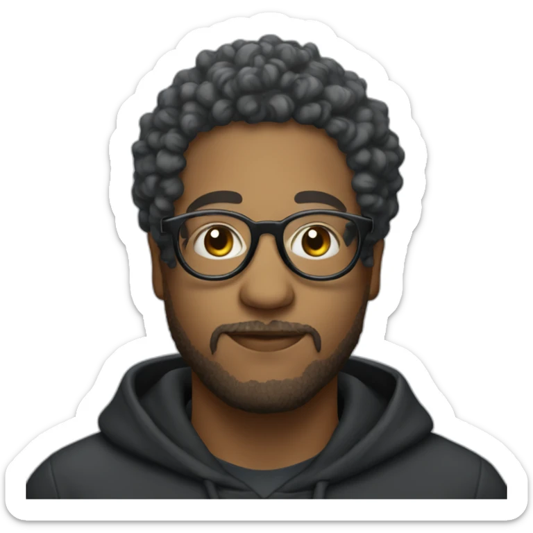 Portuguese man with glasses, short curly hair, wearing a black hoodie sticker