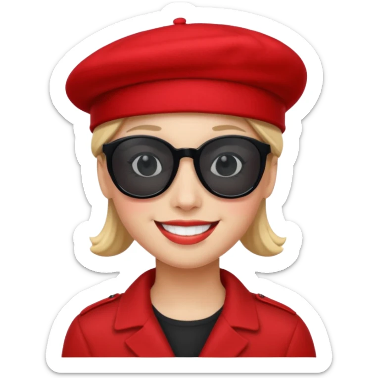 Sourire,.lu.ettes de soleil noires, beret rouge parachutiste sticker