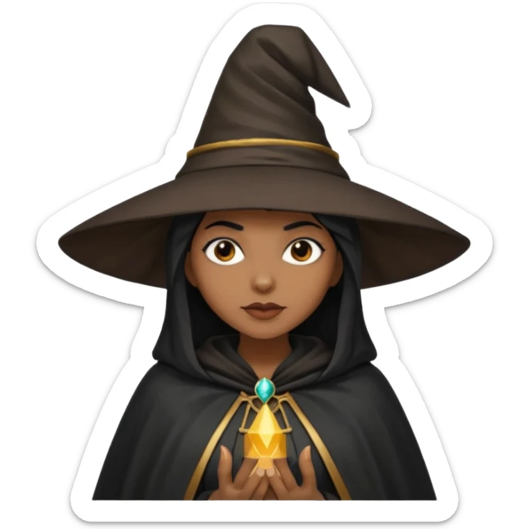 light brown skin witch with hat. black hair sticker