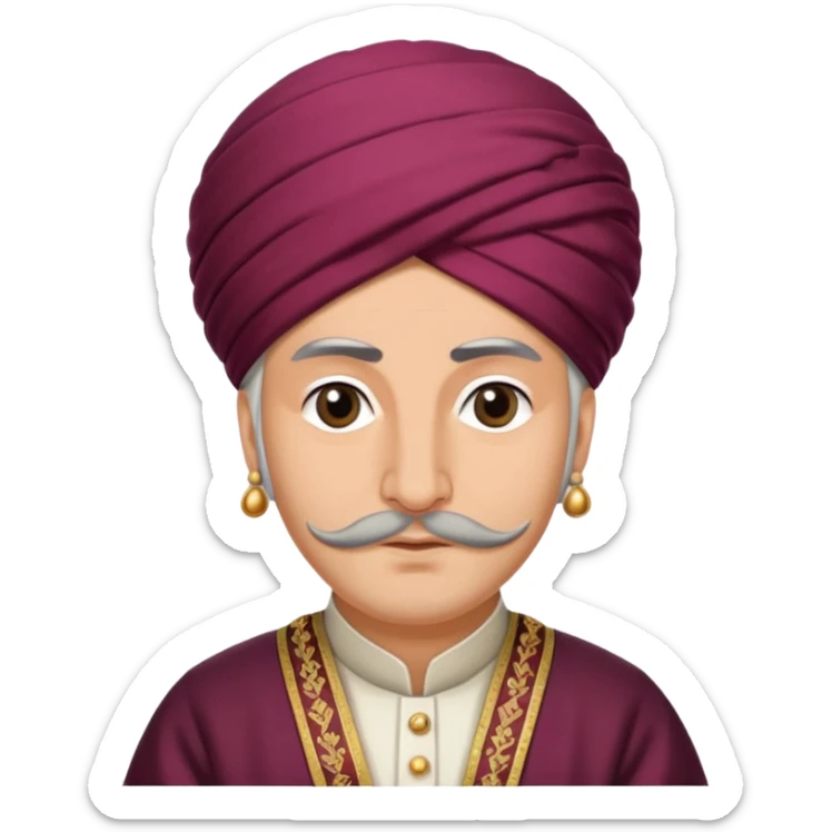 Fatih Sultan Mehmet, Ottoman sultan, wearing a turban and traditional robes, regal and wise expression sticker
