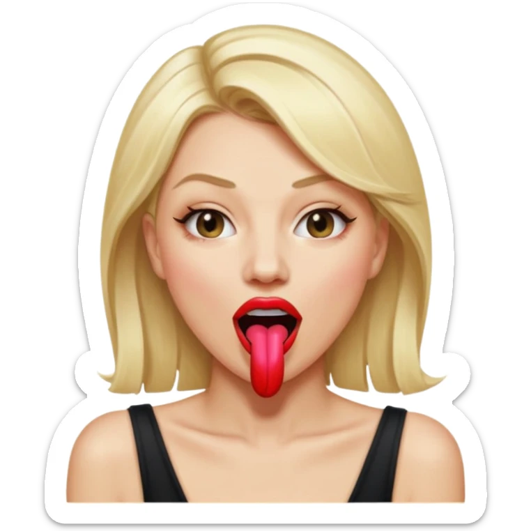 Woman head, blonde, slim, mouth wide open, tongue out, throat showing
 sticker