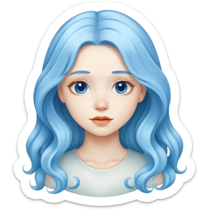 A beautiful albino girl with blue hair and white silky long wavy hair sticker